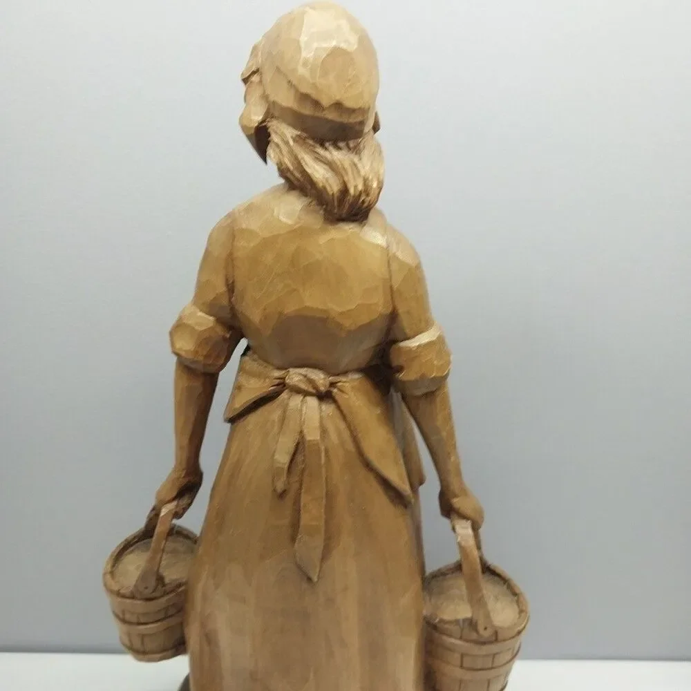 Hand Carved Farm Woman Peasant Folk Art Sculpture 19
